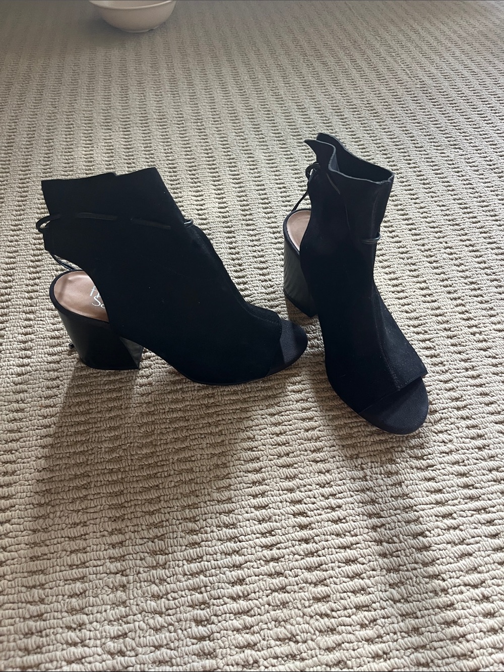 Franco Sarto Black Open-Toe Block Heel Ankle Booties